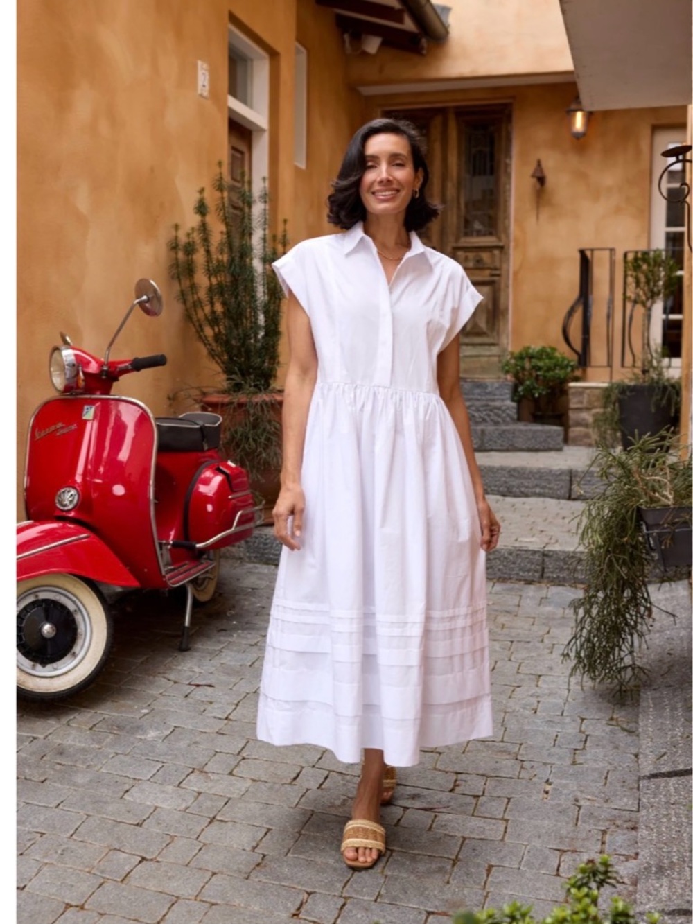 Maye Gracie Women’s White Button-Front Maxi Dress Pintuck Pleated design Skirt